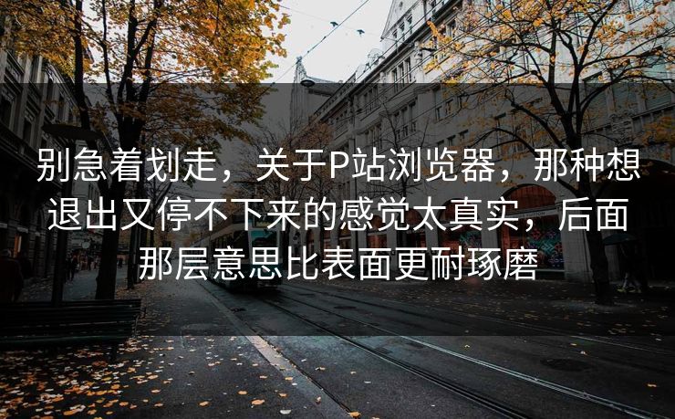 别急着划走，关于P站浏览器，那种想退出又停不下来的感觉太真实，后面那层意思比表面更耐琢磨
