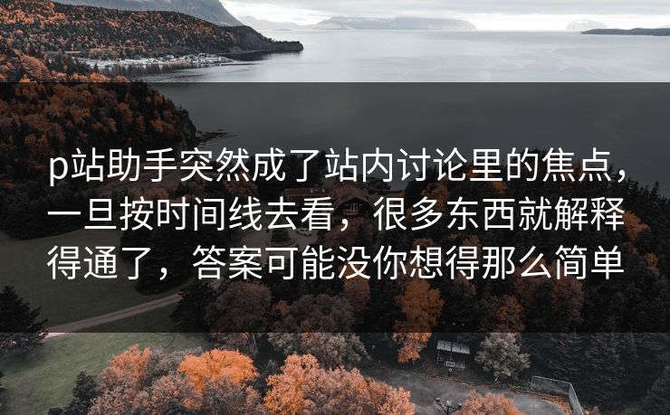 p站助手突然成了站内讨论里的焦点,一旦按时间线去看,很多东西就解释得通了,答案可能没你想得那么简单 p站助手突然成了站内讨论里的焦点,一旦按时间线去看,很多东西就解释得通了,答案可能没你想得那么简单